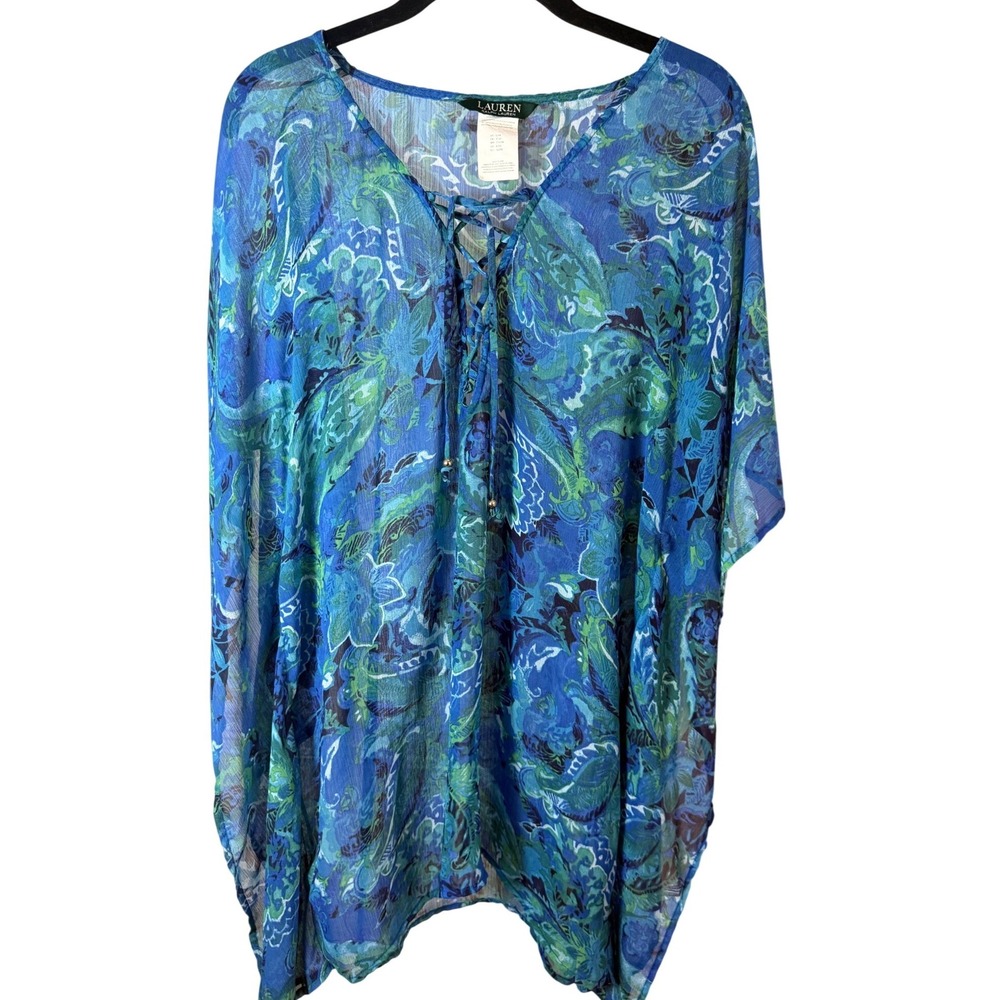 Lauren Ralph Lauren Blue Paisley Chiffon Bathing Suit Coverup‎ Womens S/M